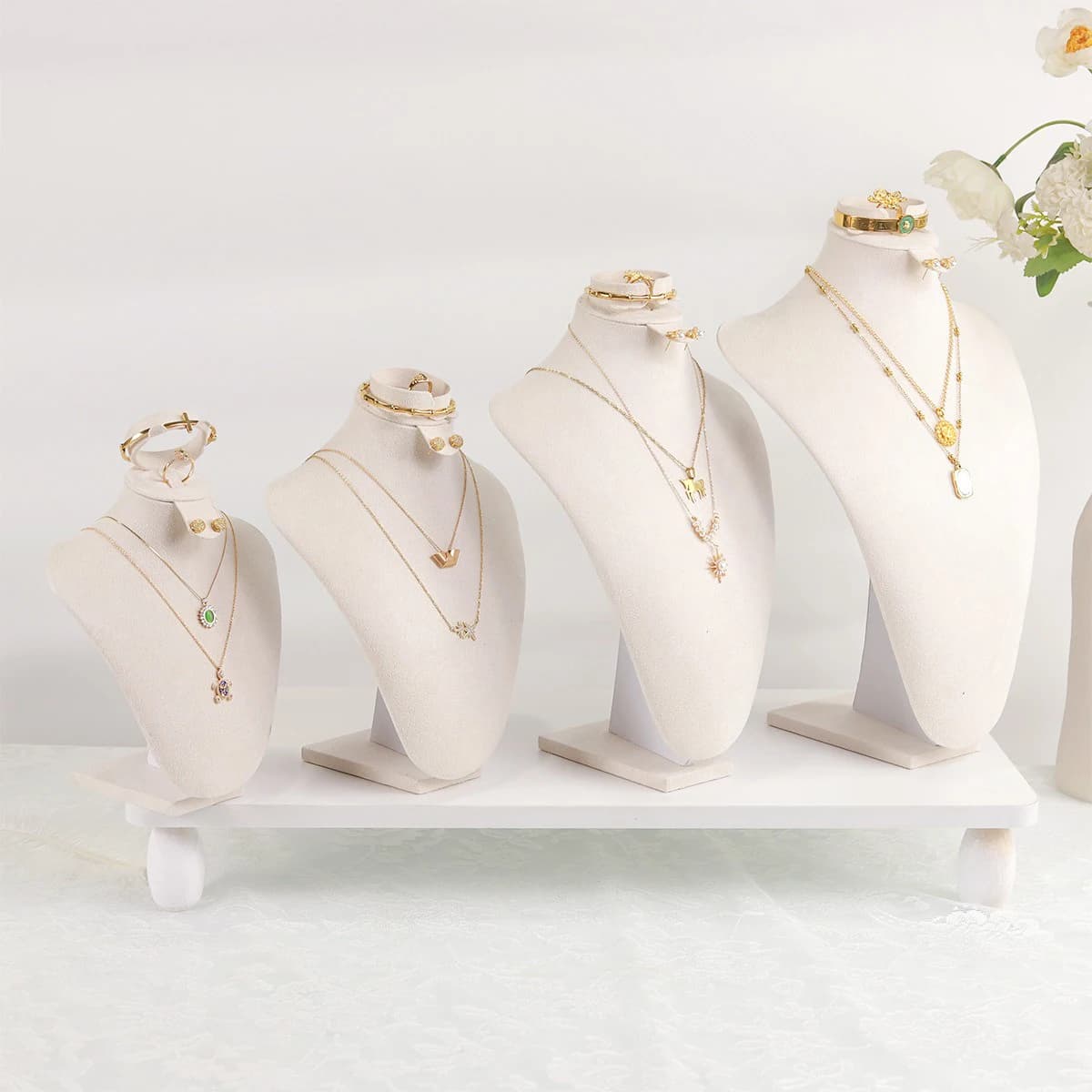 Body Velvet Jewelry Display Busts Humanoid Neck/Chest (Necklaces/Earrings), Soft Velvet Anti-Scratch, Lightweight Paper Core