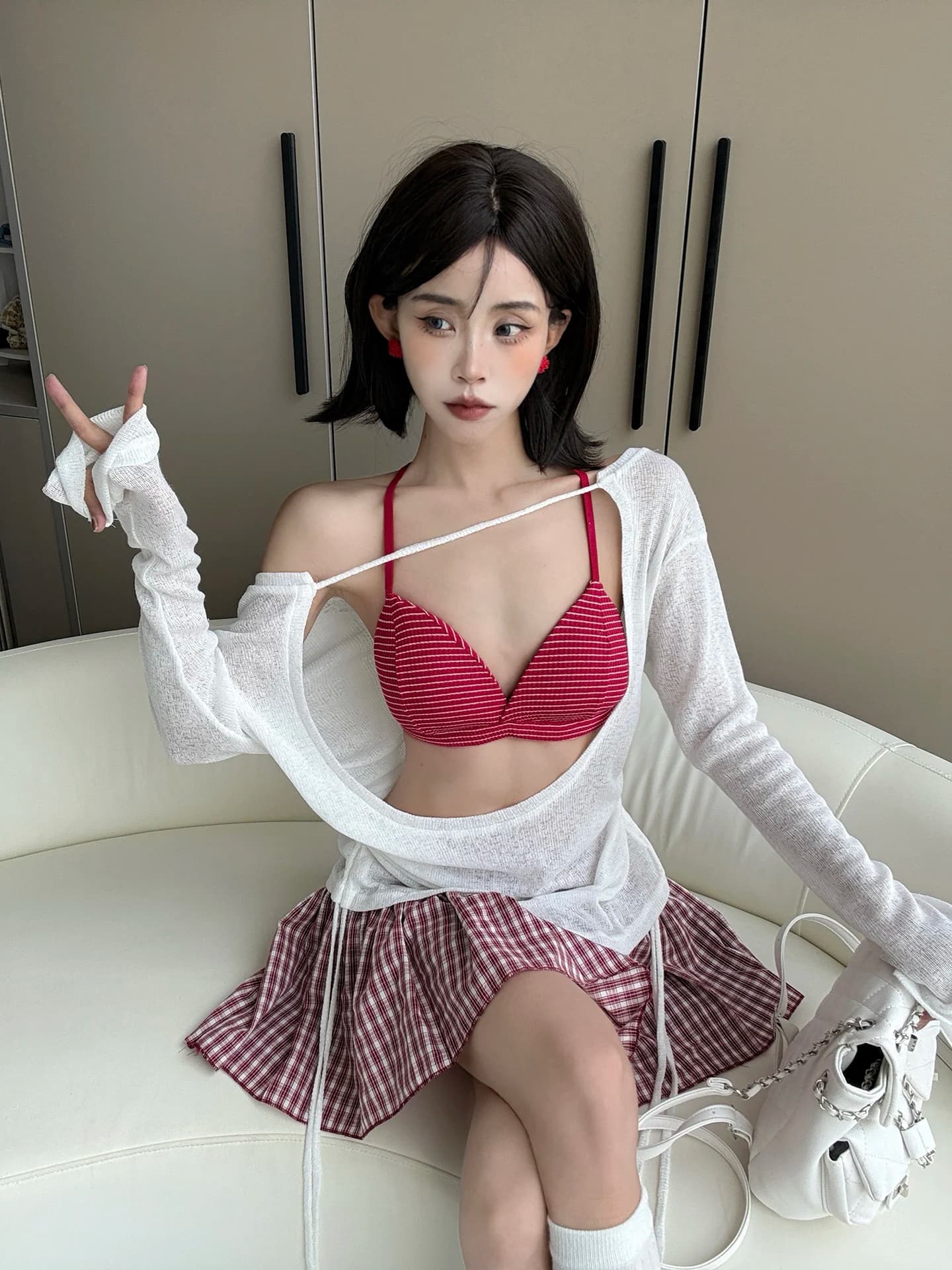 Summer Striped Cup Sexy Spicy Female Underwear Inner Wear Beautiful Back Strap Bra Top Women's Slim Fit Cotton Vest