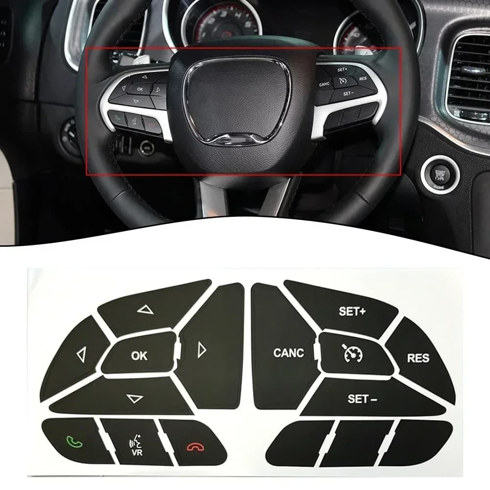 1 Set Black Car STEERING WHEEL BUTTON Decals Stickers Button Repair Sticker for DODGE CHARGER 2016-2022 Car Interior Accessories
