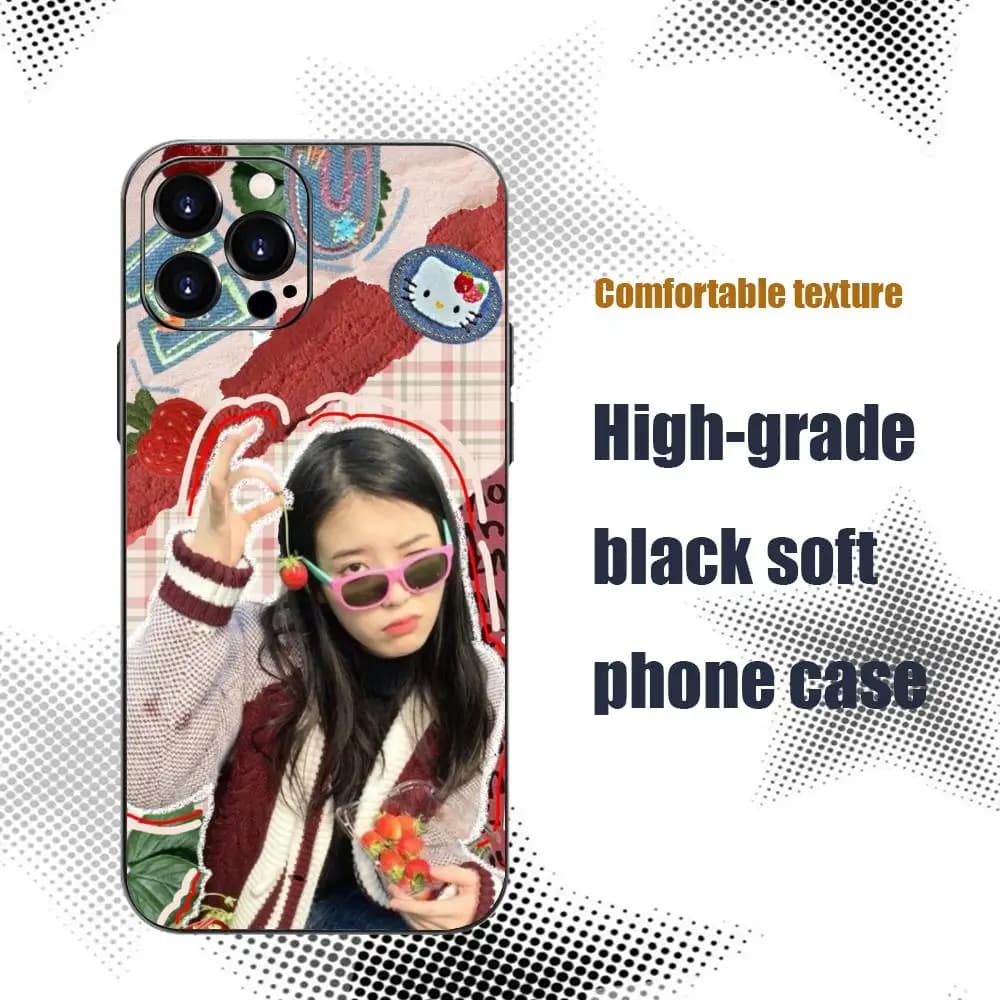 Korean KPOP I-IU Phone Case For iPhone 17 16 15 14 13 12 X XR XS 8 Plus Mini Pro Max Soft black Shockproof Cover