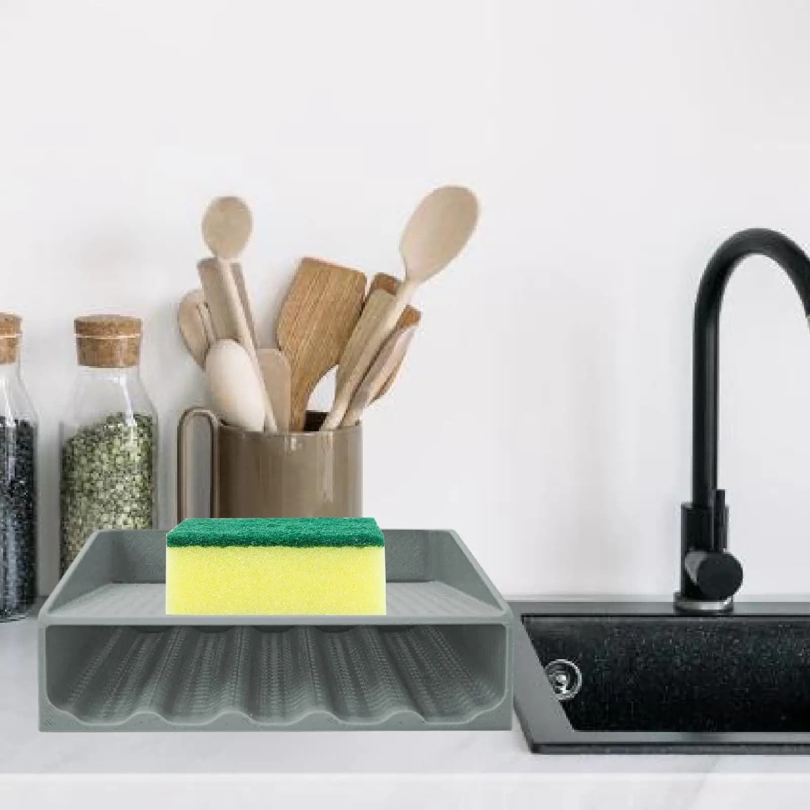 Space Saving Sponge Holder Kitchen Sink Organizer with Shelf Tray for Under Sink Storage and Decor