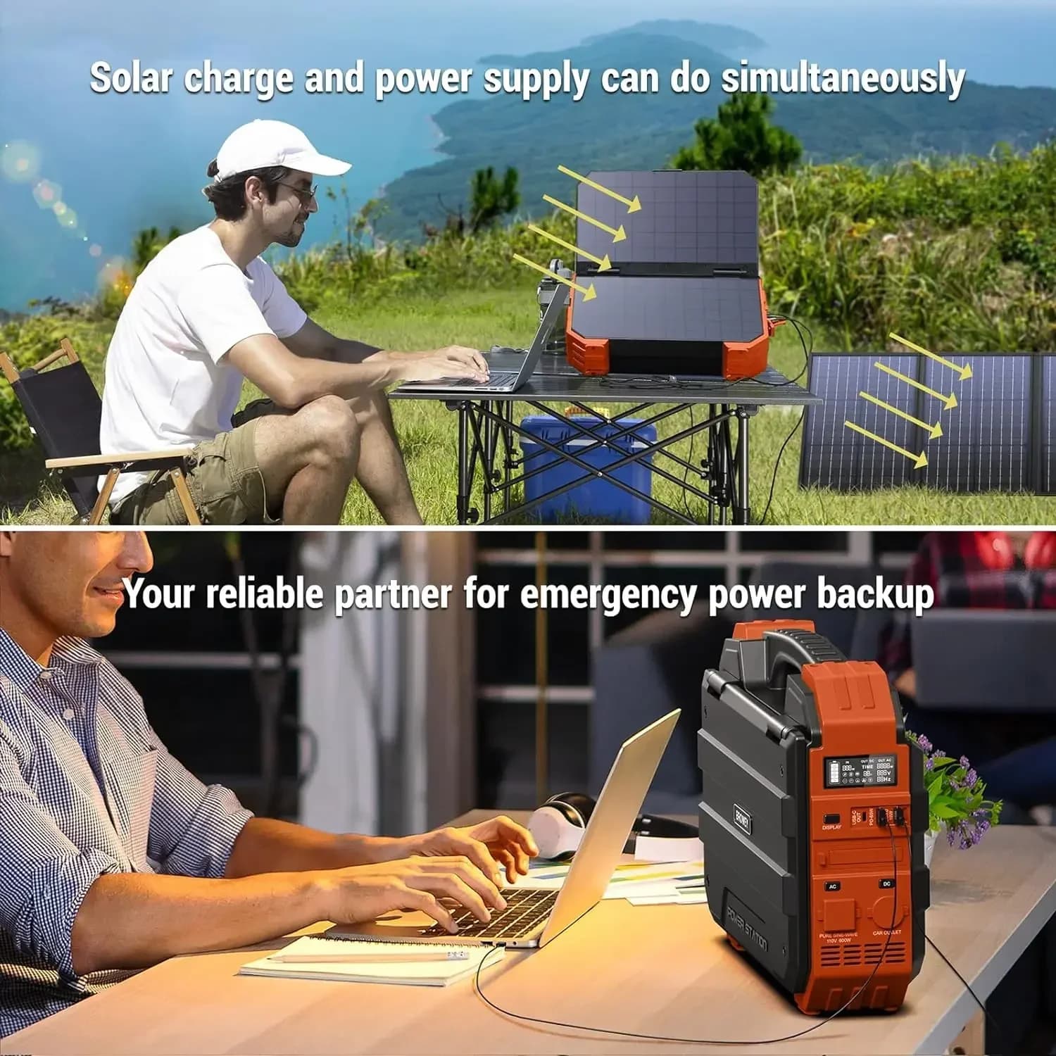Centrale elettrica portatile con pannello solare integrato Batteria LiFePO4 da 614 WH/192000 mAh Generatore solare da 600 W con CA/CC/USB/PD A