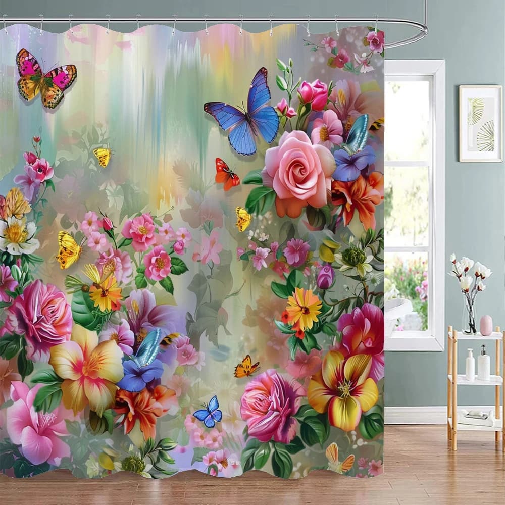Tenda da doccia floreale ad acquerello da 1 pezzo, tenda da doccia decorativa per il bagno, tenda da doccia impermeabile con ganci