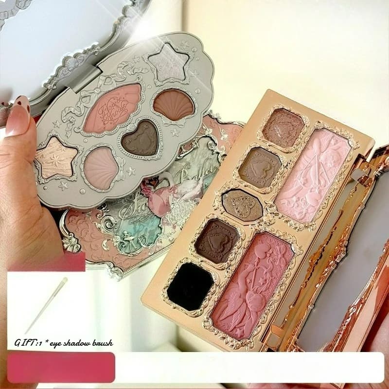 Flower Knows Matte Shimmer Chameleon Eyeshadow con pennello, palette glitter effetto rilievo, facile da applicare, trucco a lunga durata