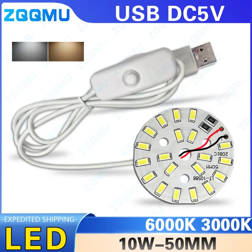 Pannello LED USB 5V 10W Luce Bianca Calda con Chip 5730 per Lampada da Lettura da Scrivania con Cavo USB per Alimentazione Tablet