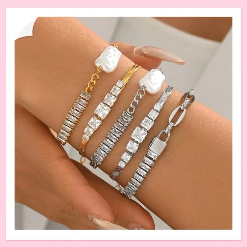 Set di Bracciali Barocchi con Zirconi, Stile Trendy e Cool da Ragazza, Gioielli Impilabili di Tendenza