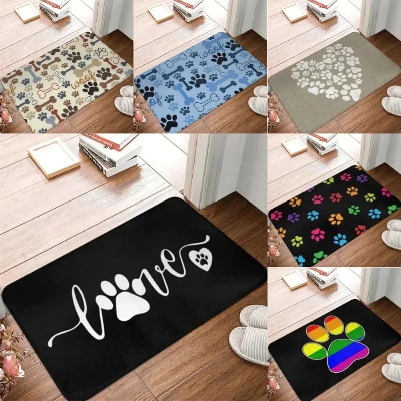 Simpatico tappeto di benvenuto a tema zampa di cane, lavabile, per corridoio, soggiorno, camera da letto, ingresso, decorazione per famiglie amanti dei cani