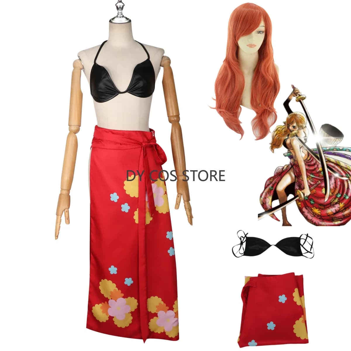Costume cosplay Anime Nami Due anni dopo Bikini sexy Lingerie Costume da bagno estivo Gonna rossa Parrucca Donna Abito da festa di carnevale da spiaggia