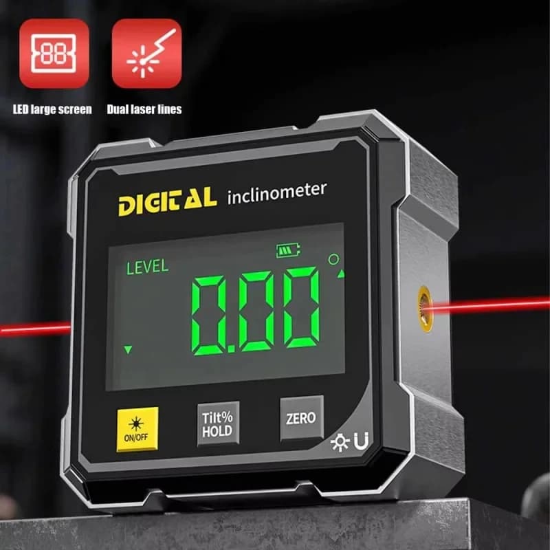 4 Side Digital Magnetic Goniometer with Laser, Electronic Inclinometer, Angle Recession for Pendence Measurements