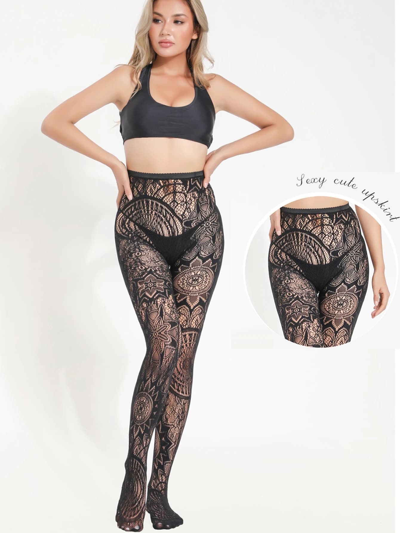 Nuove calze a rete da donna alla moda, calze sexy con pizzo effetto tatuaggio, collant jacquard con intagli in pizzo