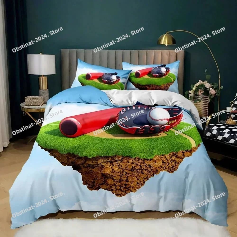 Set biancheria da letto sportiva da baseball per bambino, copripiumino con copripiumino sportivo King Queen Size per ragazzi Copripiumino in poliestere per adolescenti