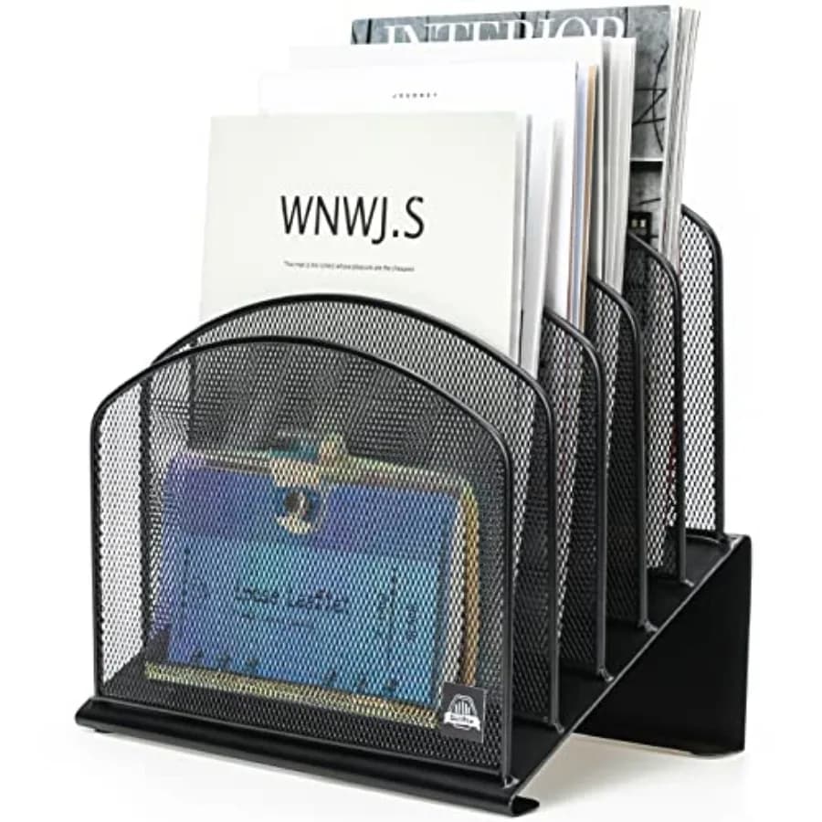 Inclined Desk File Organizer, Vertical File Folder Holder Stand Metal Rack File Sorter for Office Classroom Desktop Organizatio
