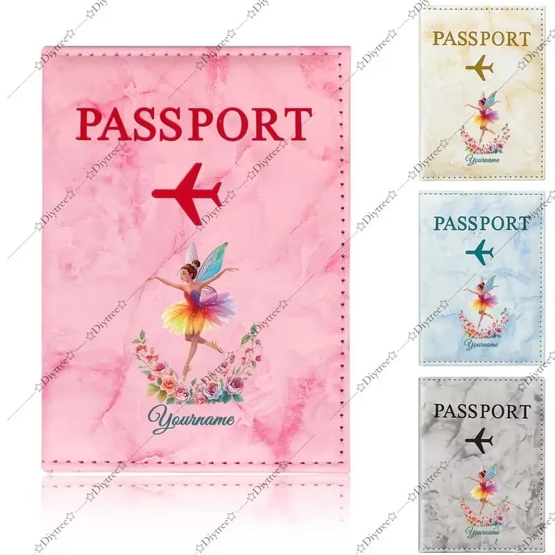 Custom Name Dreamy Ballerina Illustration Passport Holder, Elegant Dance Posture with Vibrant Tutu And Floral Wreath Elements