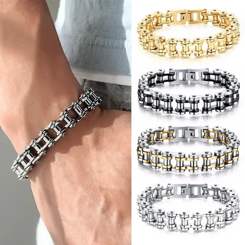 Bracciale a catena da motociclista in acciaio inossidabile Bracciale da uomo con catena a maglie Bracciali stile bicicletta per moto Braccialetti punk di moda