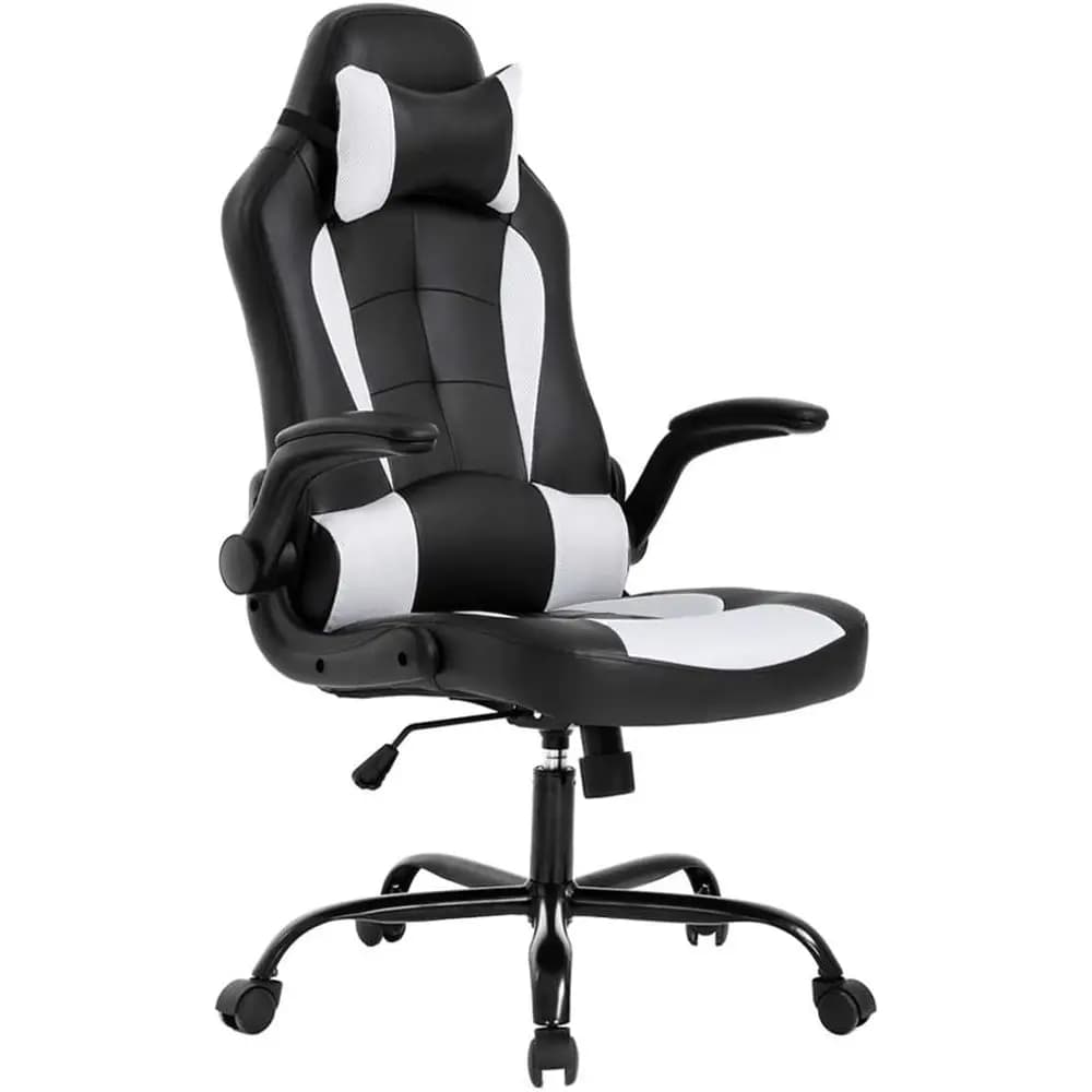Sedia da gaming per PC, sedia da ufficio ergonomica, sedia da scrivania con supporto lombare, braccioli ribaltabili, in pelle PU, sedia da computer direzionale con schienale alto