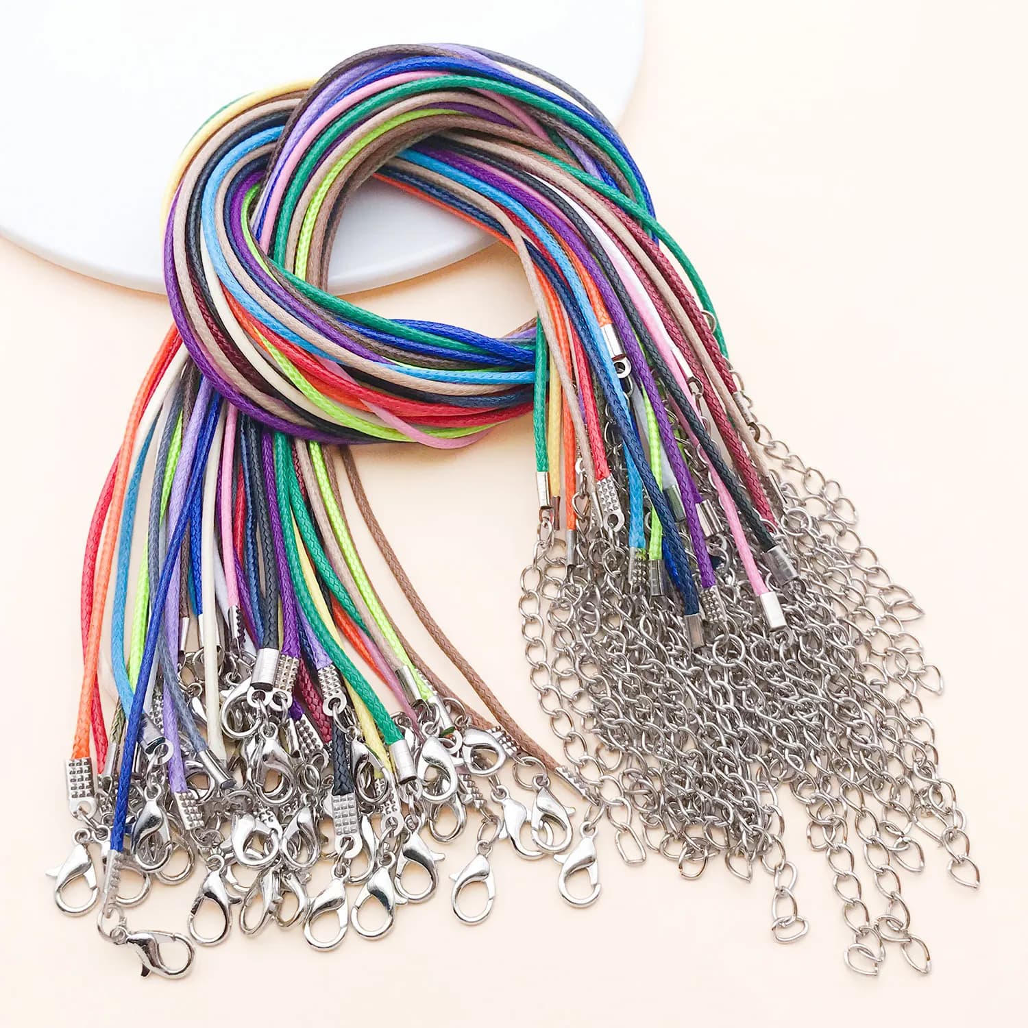10 pz. 45+5mm 1.5mm Nuovo Cordoncino in Pelle Cerato con Chiusura a Moschettone, Catena di Prolunga per Collana, Accessori Fai da Te per Creazione Gioielli