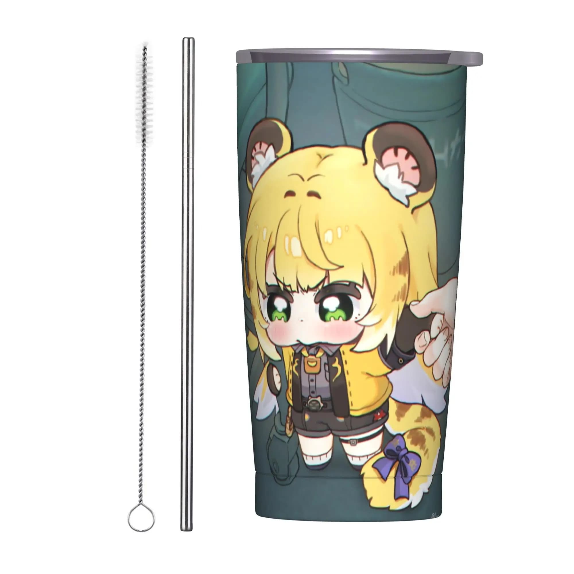 Borraccia Termica Isolante Trickcal C-Chibi Go Games con Cannuccia, Tazza Sottovuoto per Viaggi e Auto, 20oz