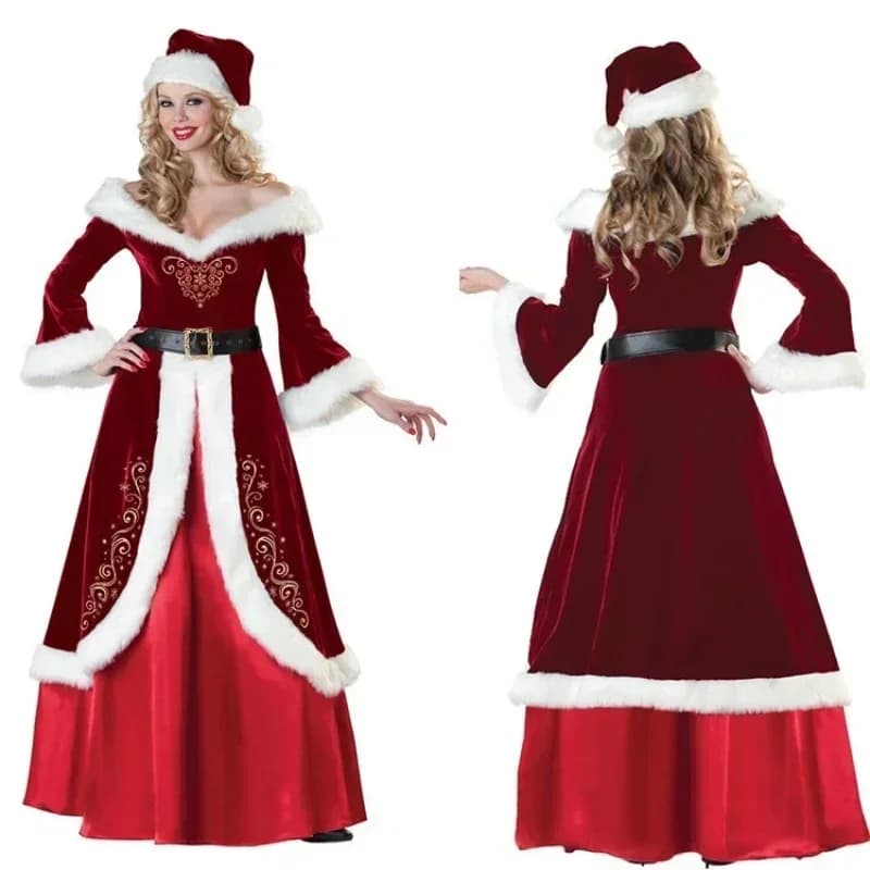 ♥ 2026 New Deluxe Classic Christmas Santa Mrs Claus Cosplay Costumes Adult Dresses Perfomance Costume Xmas Party ★ Look at me ↑_