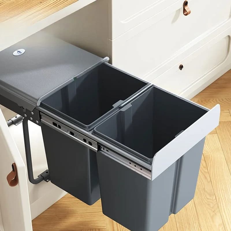 Cestino per Rifiuti da Cucina Estraibile a Scomparsa con Coperchio, Bidone 2-in-1 Scorrevole per Raccolta Differenziata Sottolavello