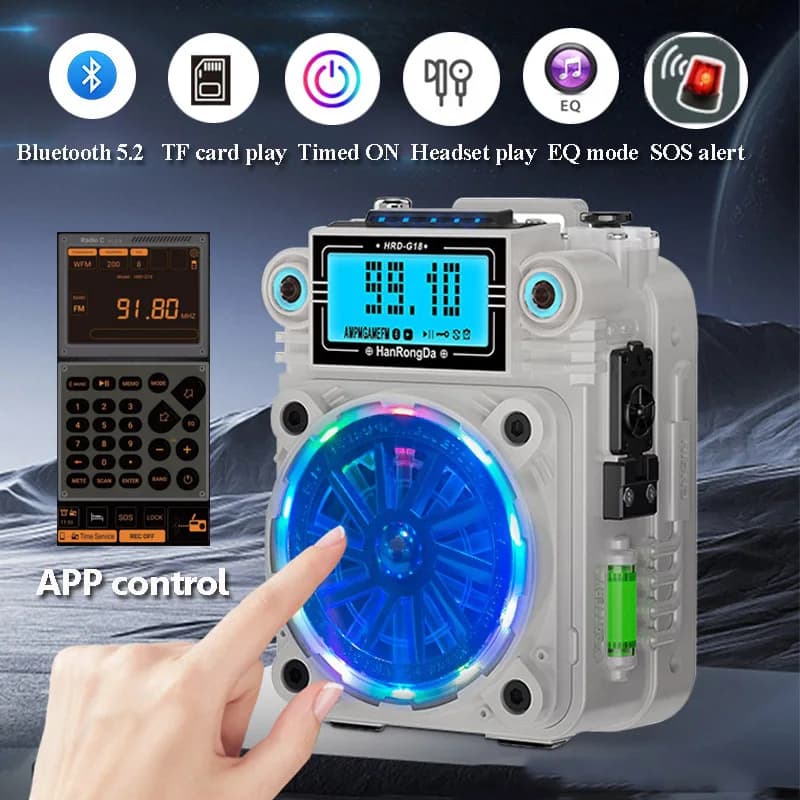 Mini portatile FM 76-108 mhz Radio portatile DSP Radio Sveglia Altoparlante Bluetooth in metallo senza fili Lettore musicale TF Controllo APP