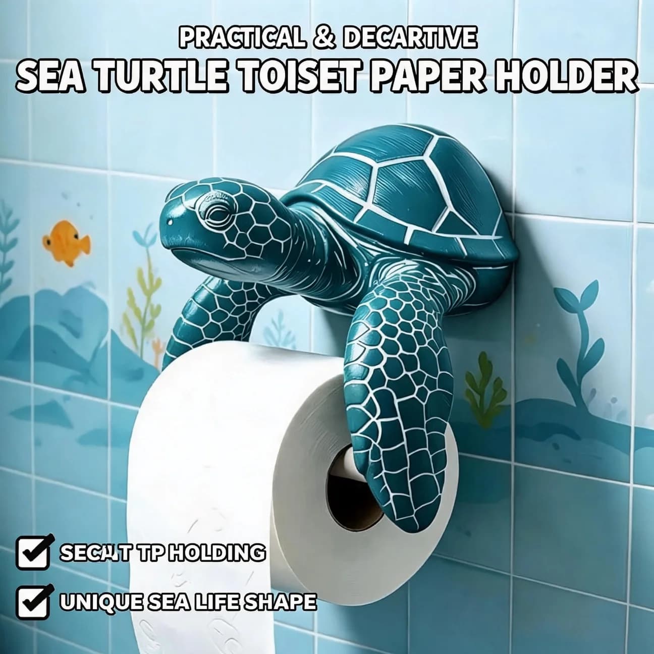 Bathroom Tissue Roll Holder Funny Sea Turtle Toilet Paper Holder 3D Printing Easy Installation NO Drilling for Kitchen Toilet