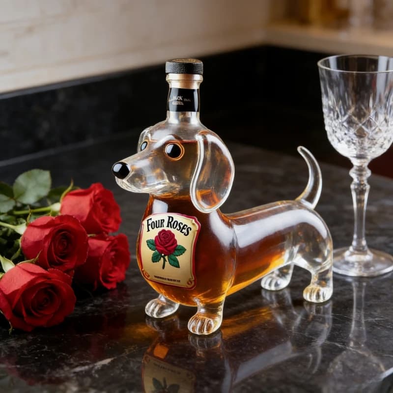 Decanter per Whisky a Forma di Bassotto, Bottiglia per Liquori in Vetro Borosilicato Fatta a Mano, Dispenser per Vino Unico per Bar Domestico