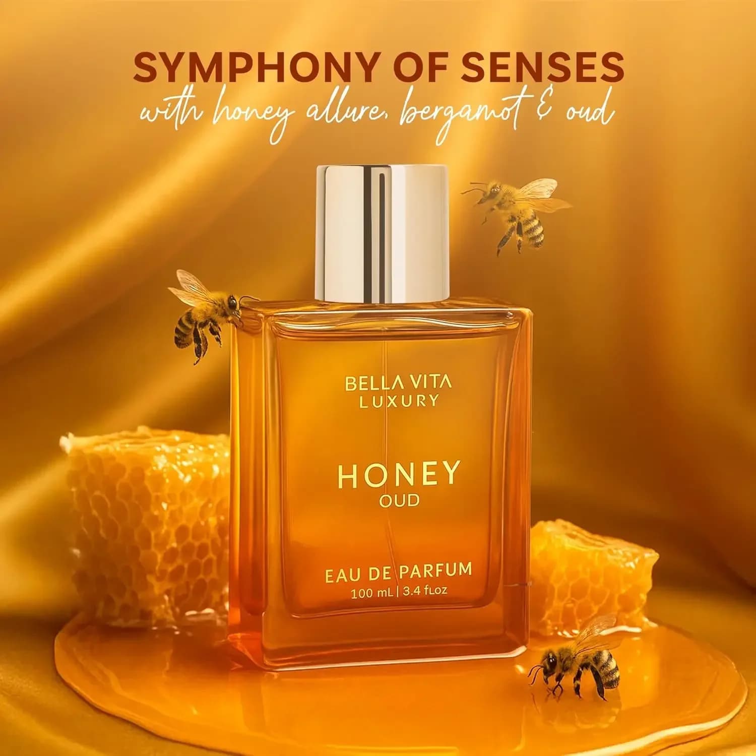 BellaVita Luxury Honey Oud EDP 3.4oz / 100ml Caldo Dolce Ambra Vaniglia Profumo unisex di lunga durata Regalo ideale per le vacanze