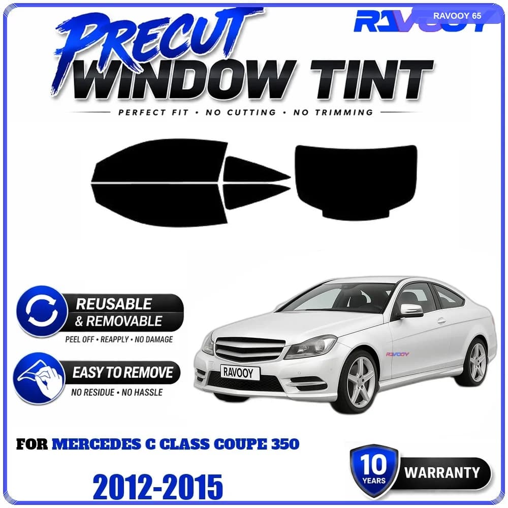 RAVOOY Precut Window Tint, Reusable Removable EPU Film, Custom Fit for Mercedes C Class Coupe 350 2012-2015, UV Heat Protection