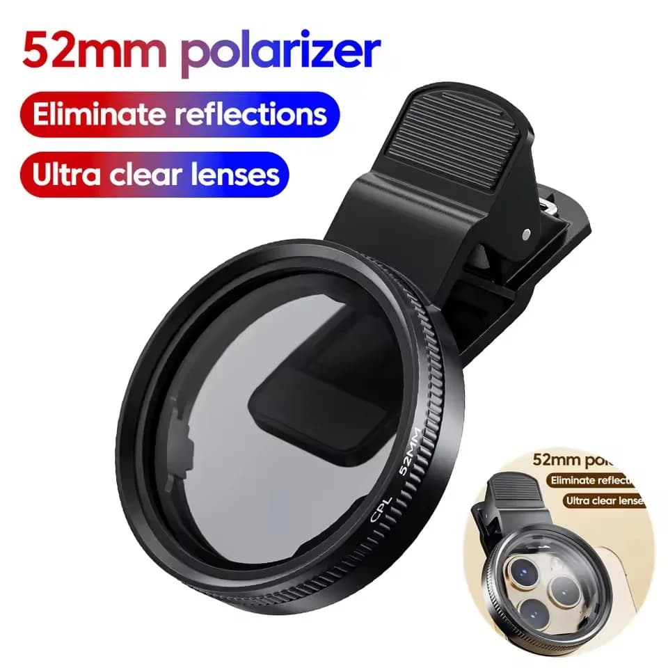 MINI 52mm Clip-on Supporto per filtro per telefono Supporto per fotocamera Filtro ampio Polarizzatore per obiettivo Filtro CPL portatile universale Kit per iPhone