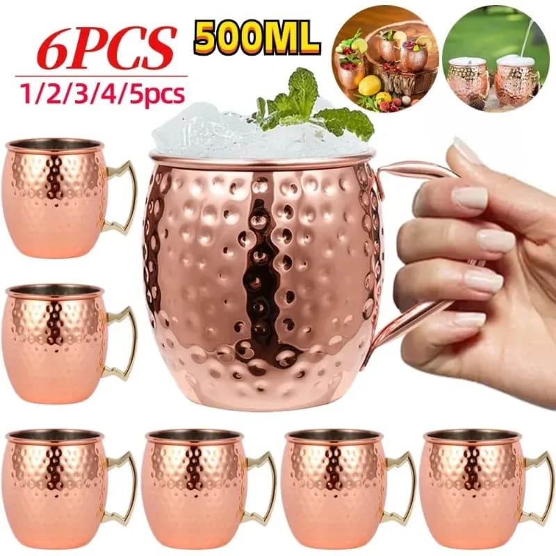 1-6PCS Cocktail Wine Cup Moscow Mule Mugs Stainless Steel Copper Plated Juice Beer Cup Coffee Mugs Bar Champagne Party Drinkware