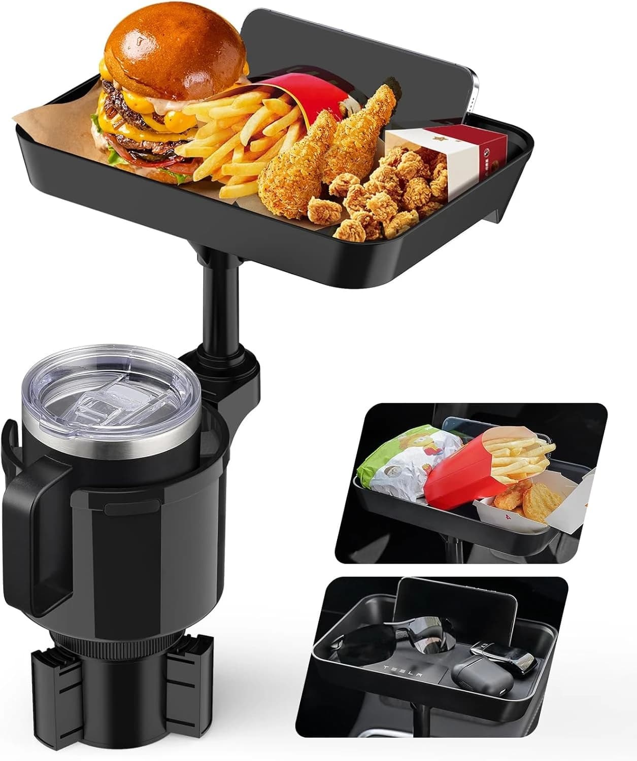 Vassoio porta bicchieri per auto, adattatore di espansione per porta bicchieri, tavolino da pranzo per auto rimovibile da 9,5 pollici, essenziale per i viaggi su strada