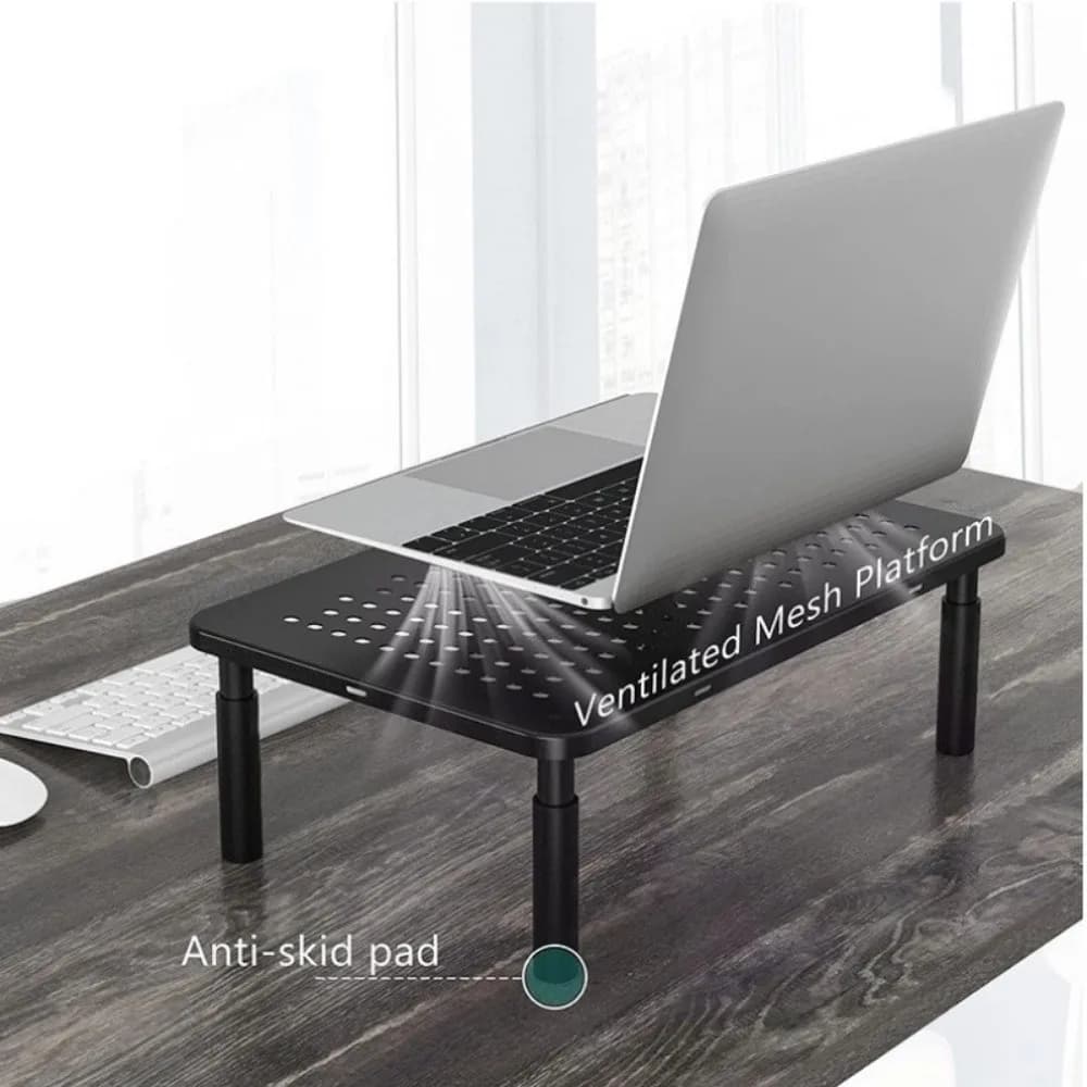Supporto Regolabile Portatile per Monitor PC in Metallo con Cassetto Portaoggetti e Ripiano