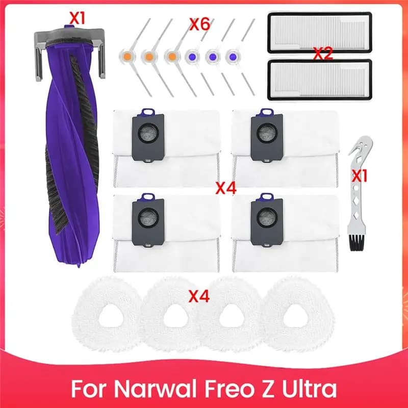 AT05-Accessories For Narwal Freo Z Ultra Robot Vacuum Replacement Parts Main Side Brush Hepa Filter Mop Cloth Dust Bags