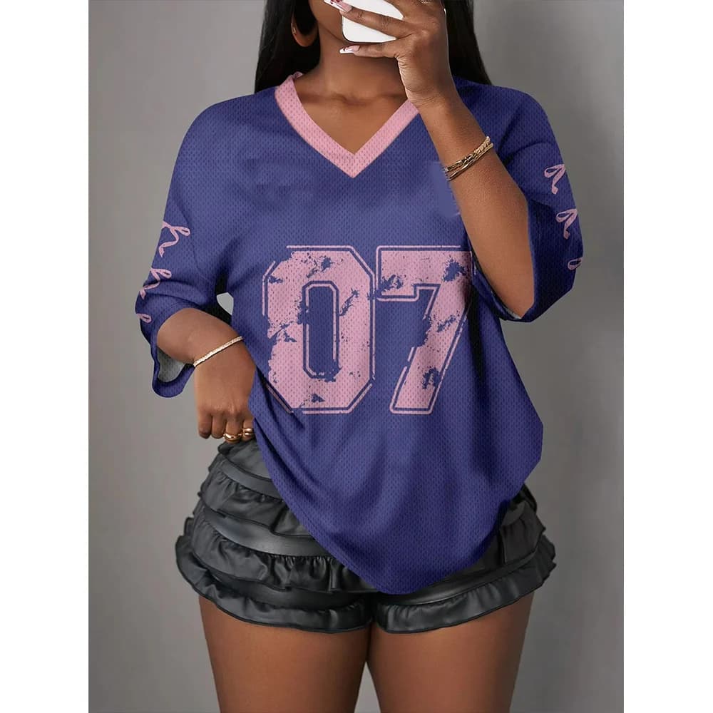 Nuova maglietta casual semplice con lettera NO.07 da donna, maglietta sportiva estiva adatta per partite di basket, abbigliamento da donna Y2k