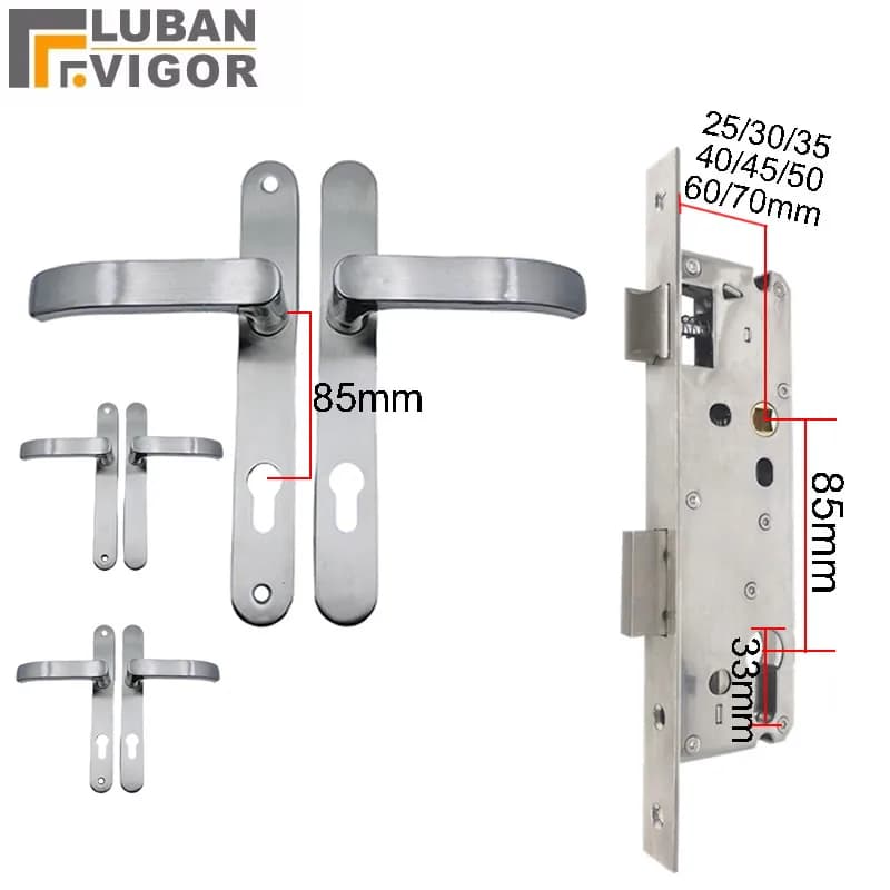Door Handle Stainless Steel 85 Lock Body Lift the Handle to Lock for Fingerprint Lock Broken Bridge Aluminum Door 32mm Cylinder