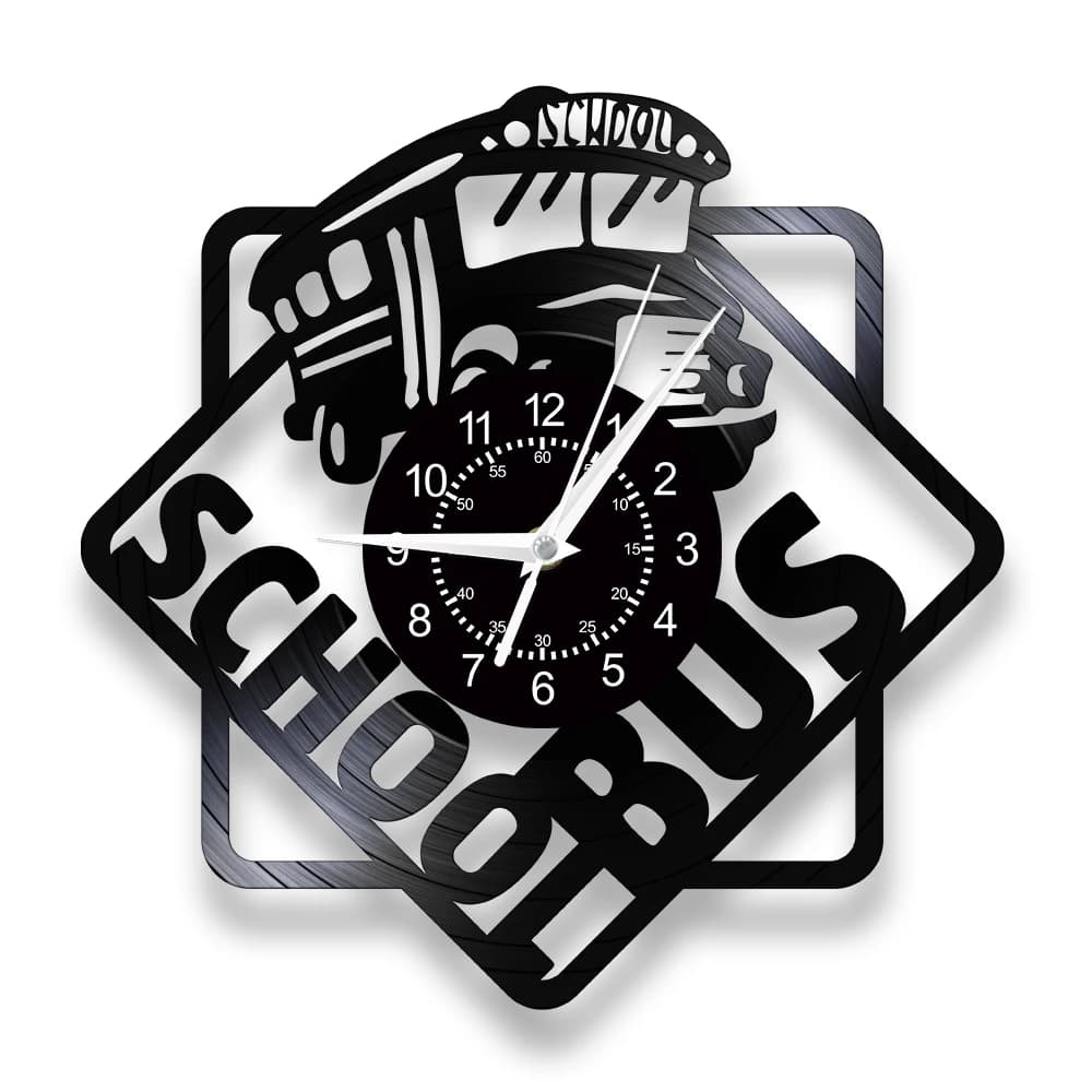 School Bus Vinyl Record Wall Clock For Living Room Bedroom Transportation Home Decor Silent Non Ticking Clock Retro Wall Watch