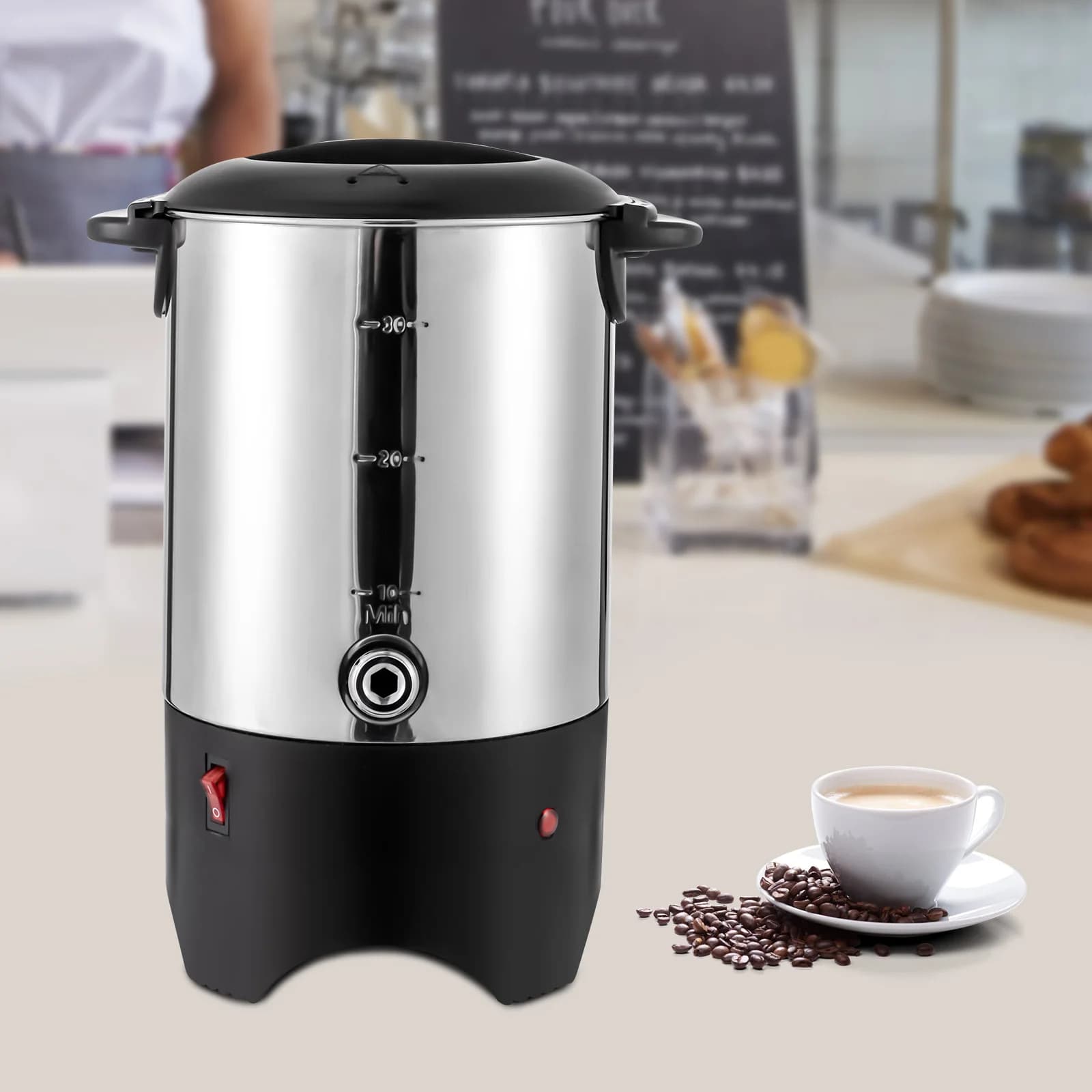 Heavy Duty 1000W Stainless Steel Coffee Percolator Urn Holds Up 30 Cups Large Capacity Fast Heat Commercial Beverage Maker Stain Resistant Smooth Body Portable Coffee Machine For Office Hotel Party Catering Use