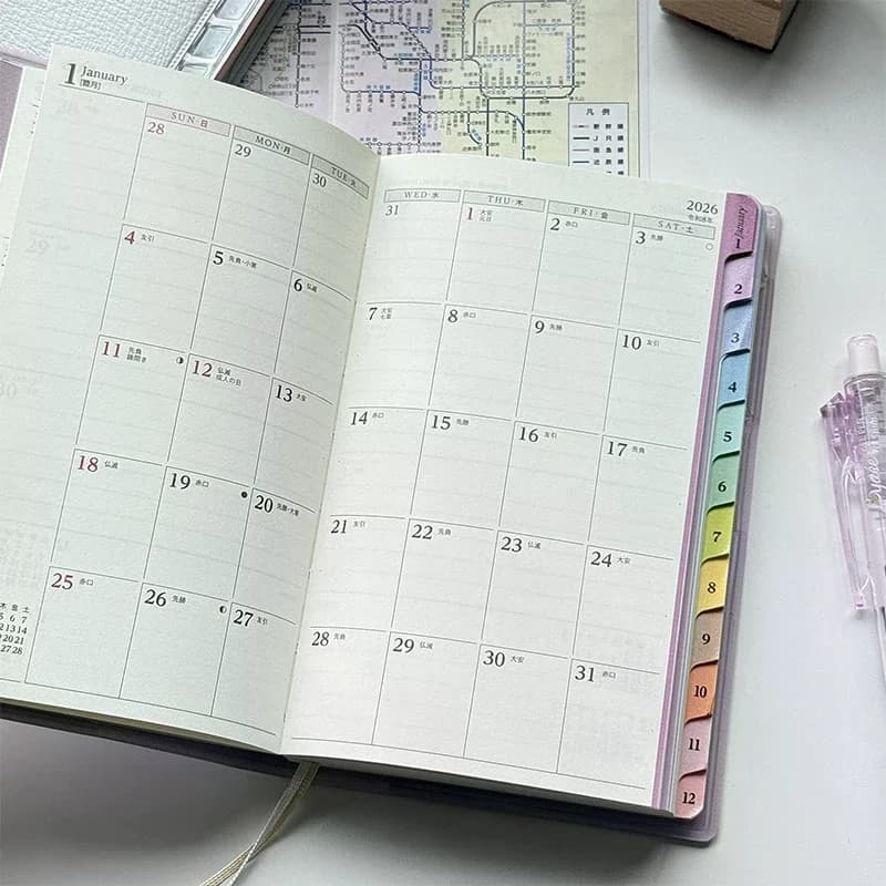 Calendario Notebook Diario 2026 Planner con programma corcale arcobaleno Manuale Piano settimanale mensile di alto valore Note di lavoro