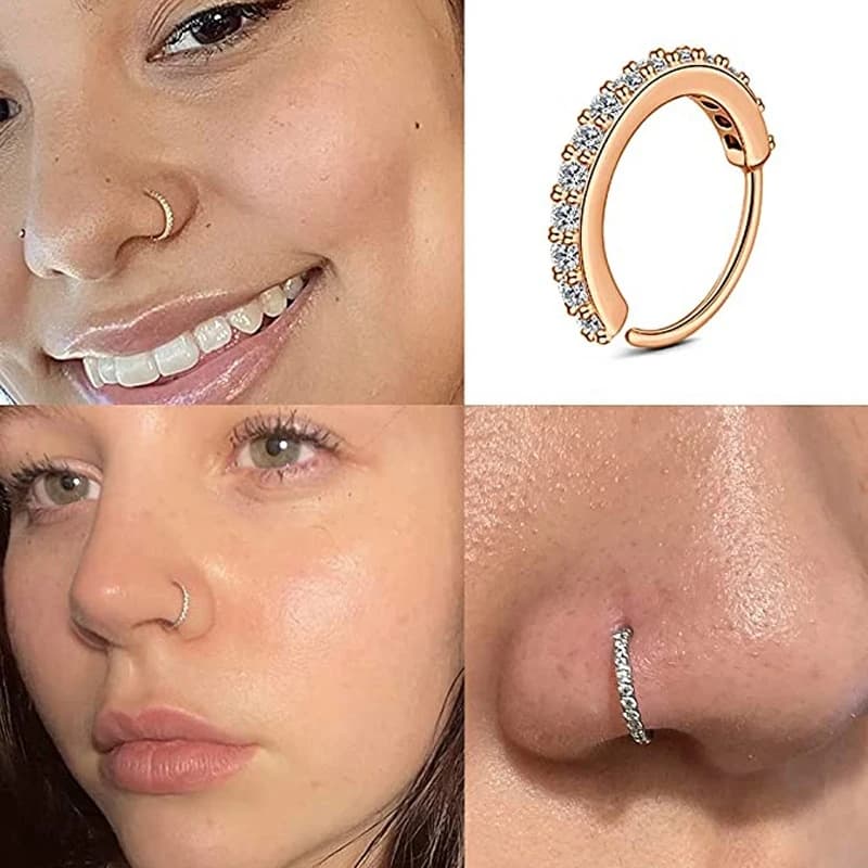 1 pezzo 20G zircone rotondo setto anello rosa polsini a cerchio cartilagine trago elica piccolo orecchino penetrante per le donne gioielli per il corpo