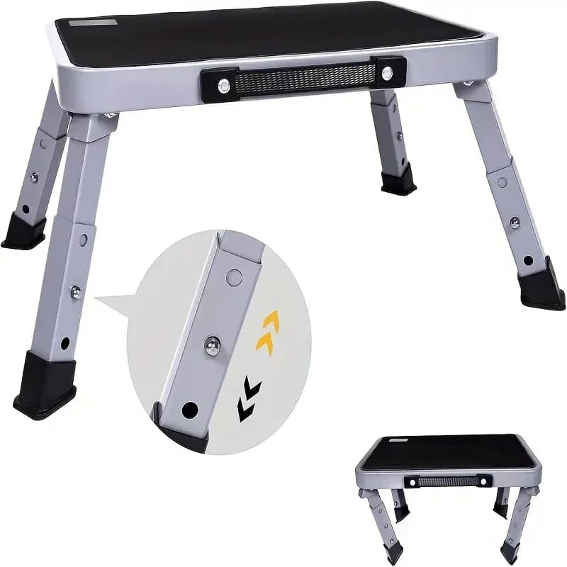 Stainless Steel Folding Ladder - Suitable for RV, Adjustable Height, Durable and Portable, Non-Slip Surface,