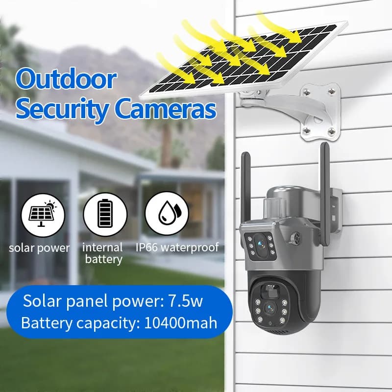 Solar Outdoor Monitoring Camera Wifi Double Lens Motion Detection Remote Monitor PTZ CCTV Webcam Night Vision V380 Security Camera
