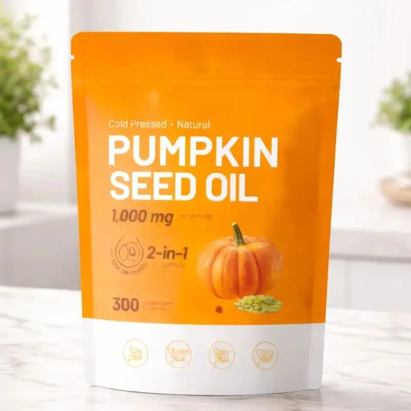 Capsule di Olio di Semi di Zucca con Saw Palmetto, Integratore Alimentare a Base Vegetale Ricco di Acidi Grassi, 300 Capsule per Adulti