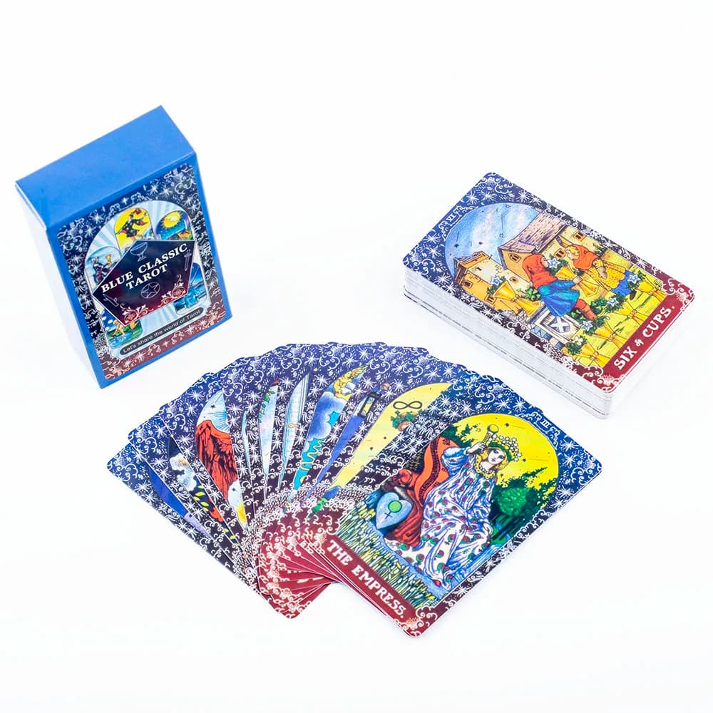 Mazzo di Tarocchi Classico Blu - 78 Carte con Immagini Tradizionali Waite, Dorso con Mandala Celeste, Design Unico con Bordo Stellato 10,3*6cm