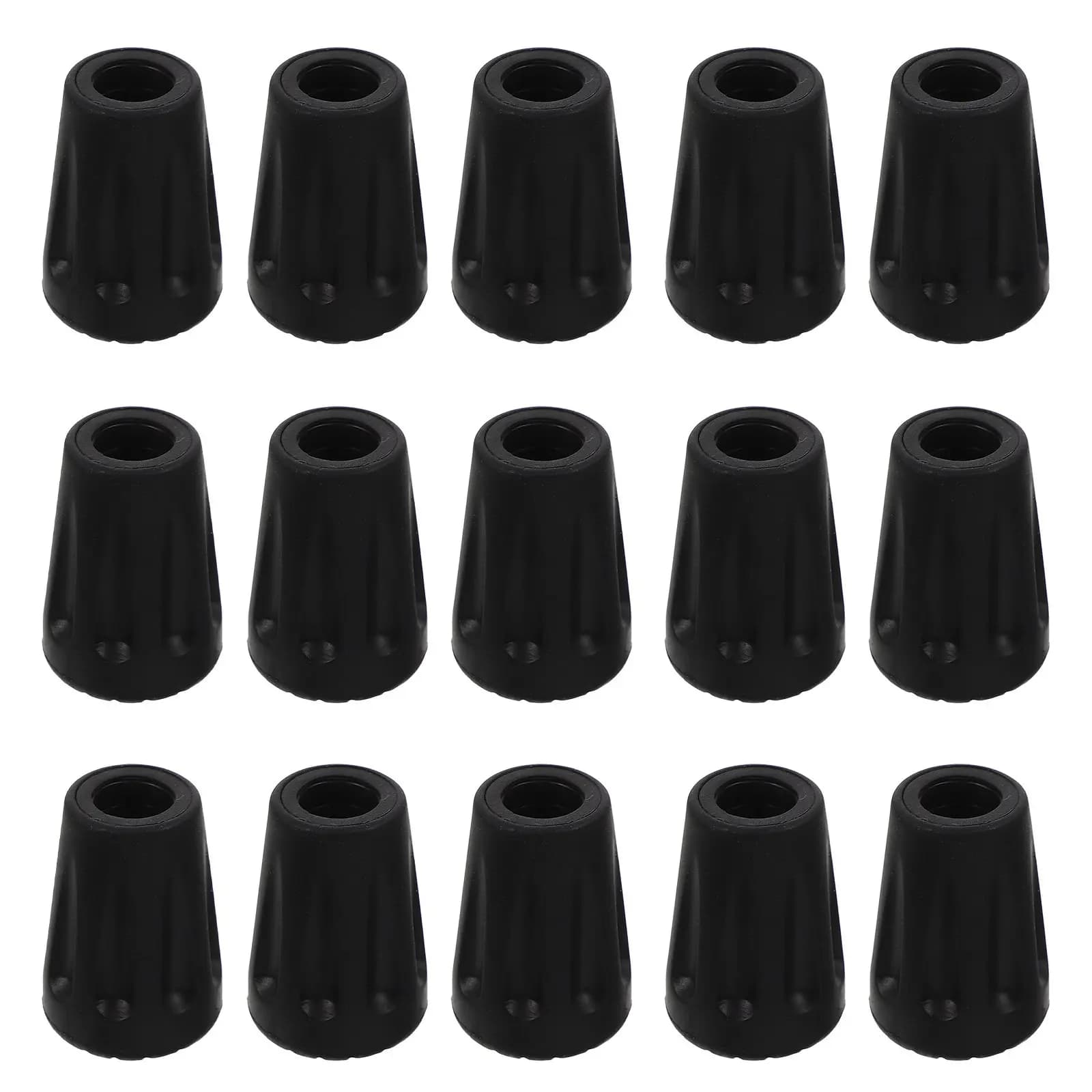 20 Non-slip Toe Parts for Trekking Sticks, Black Rubber Protective Covers for Hiking Sticks