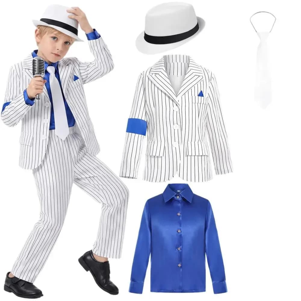 Pop Music Michael Jackson Cosplay Costume Dance Star Shiny Pants Outfit Set Halloween Carnival Party of Clothing White Striped