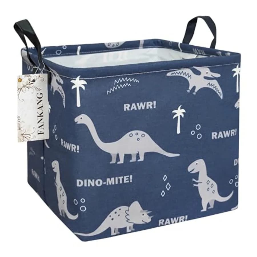 Square Dinosaur Square Nursery Hamper Storage Bin Canvas Laundry Basket Foldable with Waterproof PE Coating Gift Bag for,Office