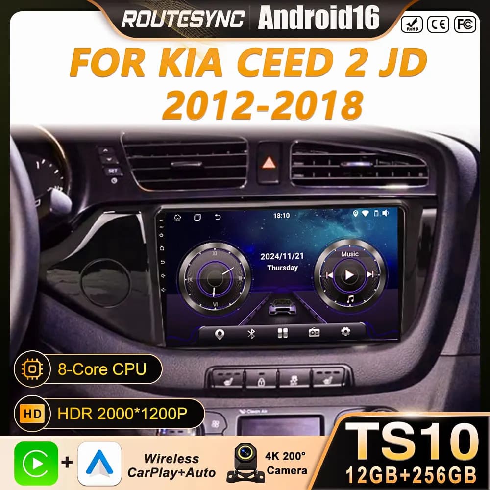 Android Auto Carplay For Kia CEED 2 JD 2012 - 2018 Car Radio Stereo Multimidia Player GPS Navi Bluetooth Stereo QLED Screen WIFI