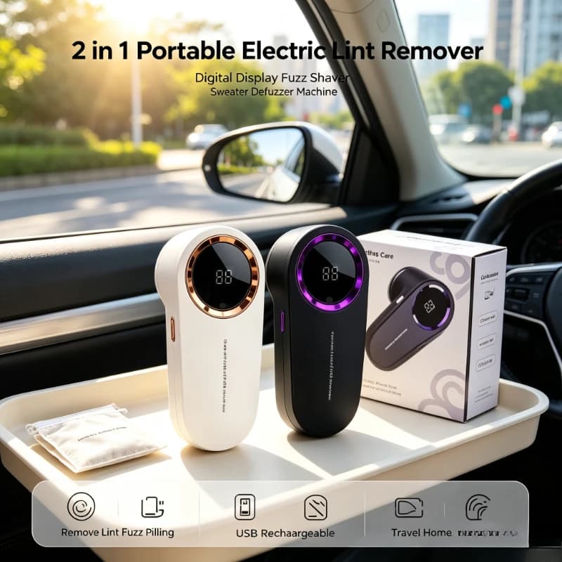 Digital Display Electric Lint Remover 2‑in‑1 Portable Fabric Defuzzer Sweater Fuzz Shaver