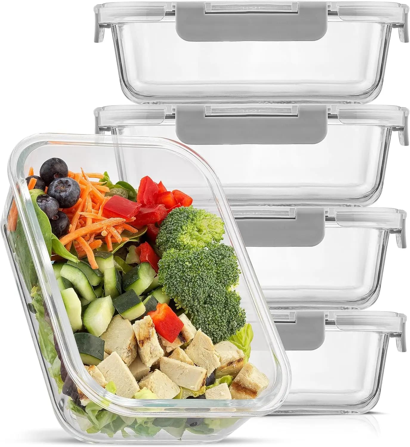 Set di 5 Contenitori in Vetro per Alimenti con Coperchi, Contenitori Ermetici da 35oz per Preparazione Pasti, Cucina e Pranzo