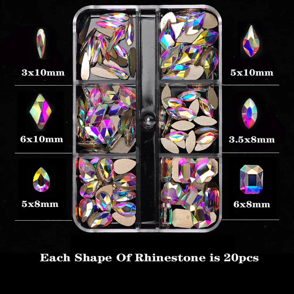6 Griglie di Cristallo AB Forme Miste Unghie Strass Flatback Vetro Diamante Creazione di Gioielli Perline per Nail Art Decorazione 3D Fai da Te